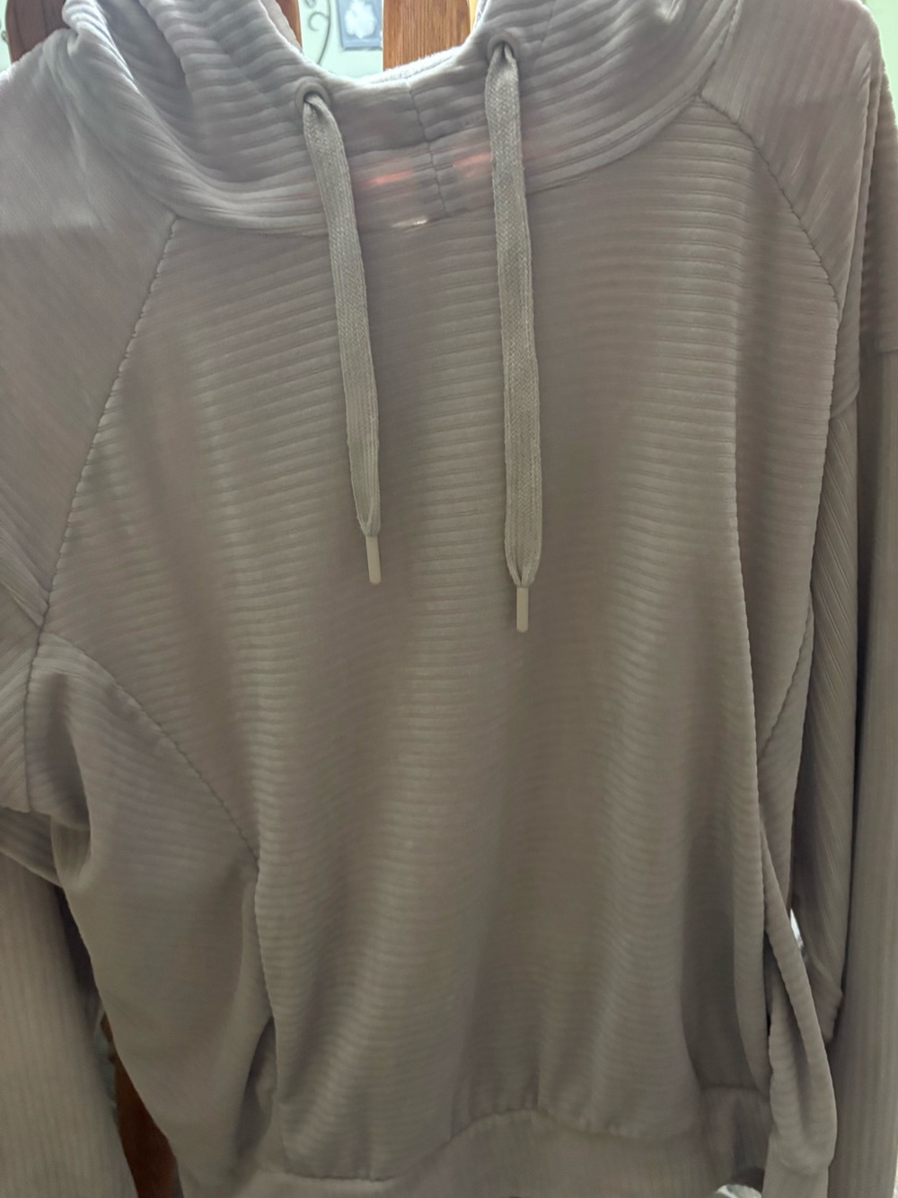 Women’s Ribbed Pullover Hoodie - Light Taupe